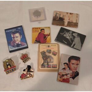 Elvis Presley Memorabilia Lot Pins Magnets Coin Cards Vintage Collectibles